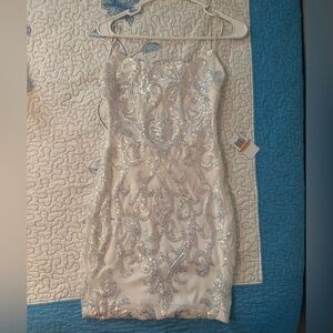 B Darlin White and Silver Sequin Mini Dress
